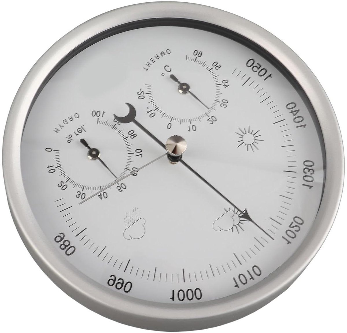 Weerstation Binnen Buiten - Barometer Thermometer - Weer Voorspellen - Drie In Een - 132 mm Diameter - Zilver