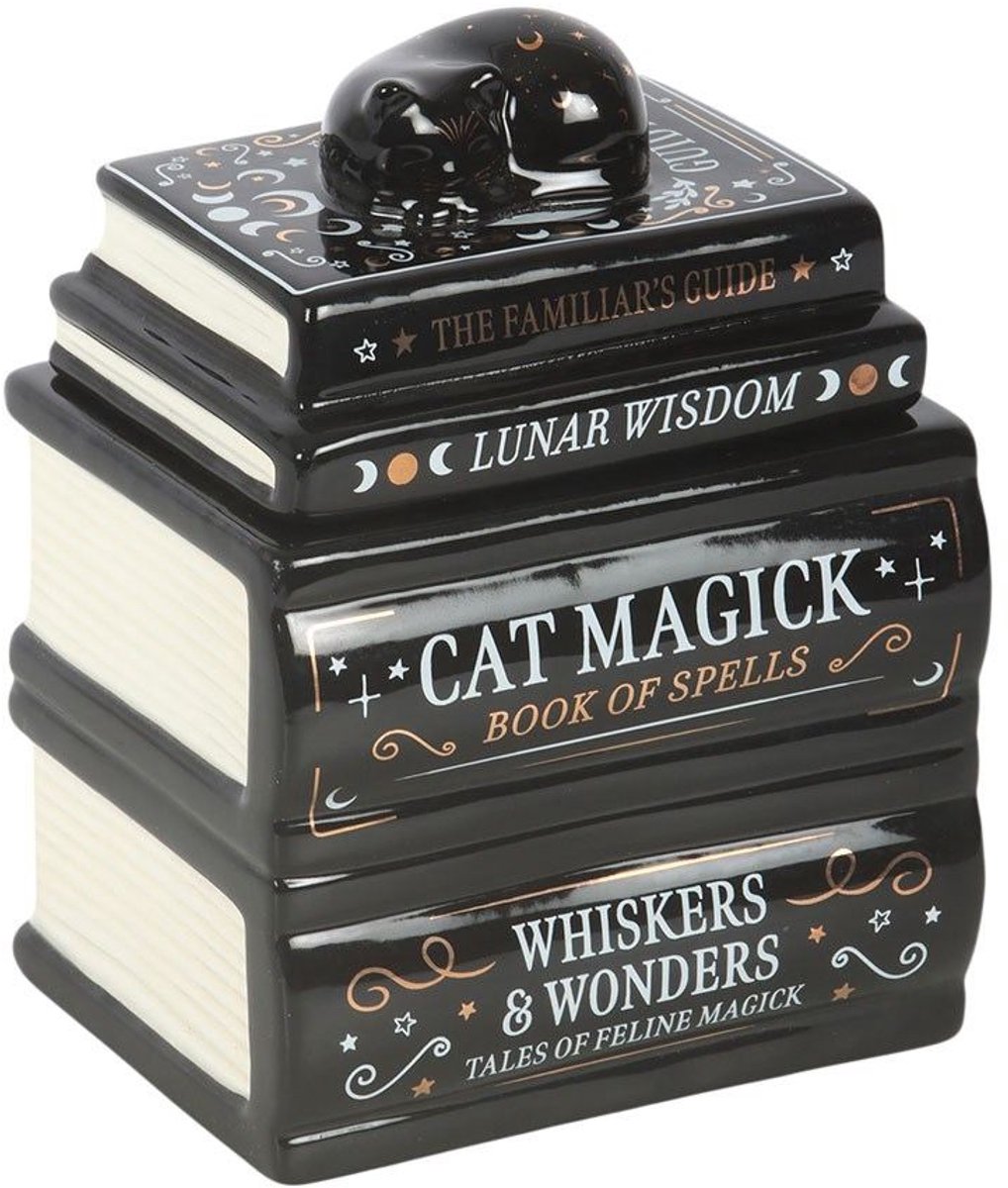Something Different - Black Cat Book Stack with Cat Oliebrander - Zwart