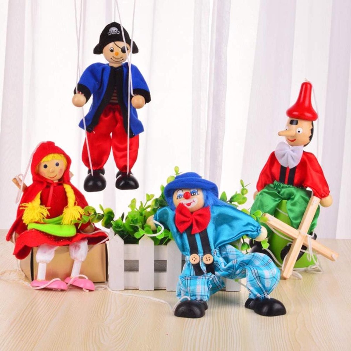 Houten Marionet Clown - Trekkoordpop Houten Speelgoed - Kinder Entertainment - Levendige Kleuren - 19 x 9 x 5 cm