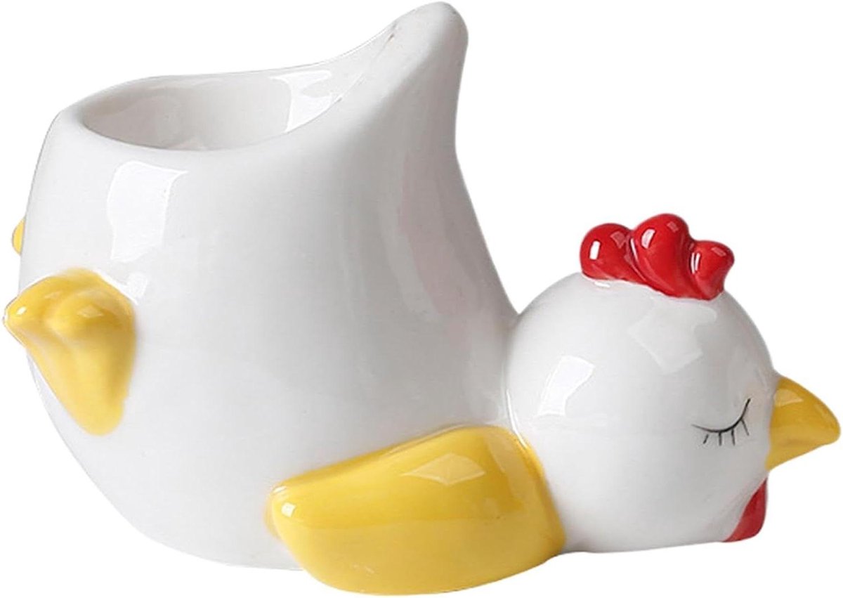 Eierdopjes Set - Kip en Eend - Ontbijt Presentatie - Keramiek Met Vorm - 9.4 x 10.8 cm - Wit