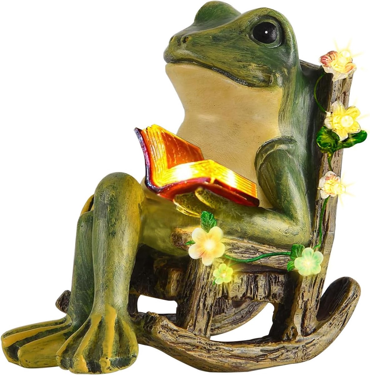 JeiibrZui Solar Garten Statue - Kawaii Lezende Kikker Met Sukkulente - 10x7x10,5 Cm - 7 LED Lampen Voor Buiten - Warm Geel Licht Voor Terras En Balkon