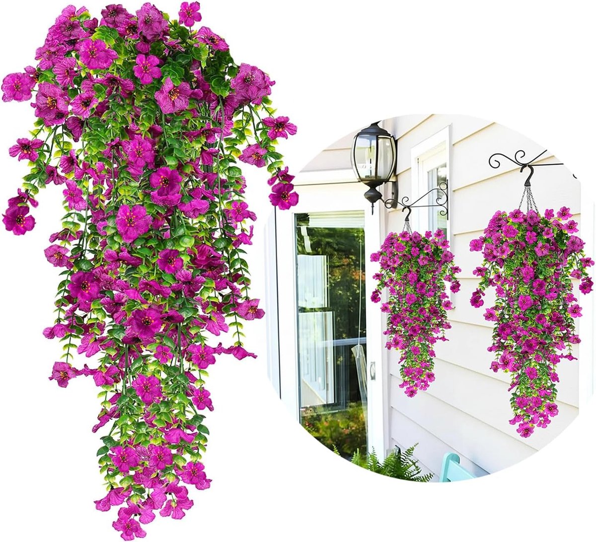 JeiibrZui Kunstbloemen Hangend - 77 cm - 4 Stuks - UV-Bestendig - Paars - Voor Balkon, Tuin en Bruiloftsdecoratie
