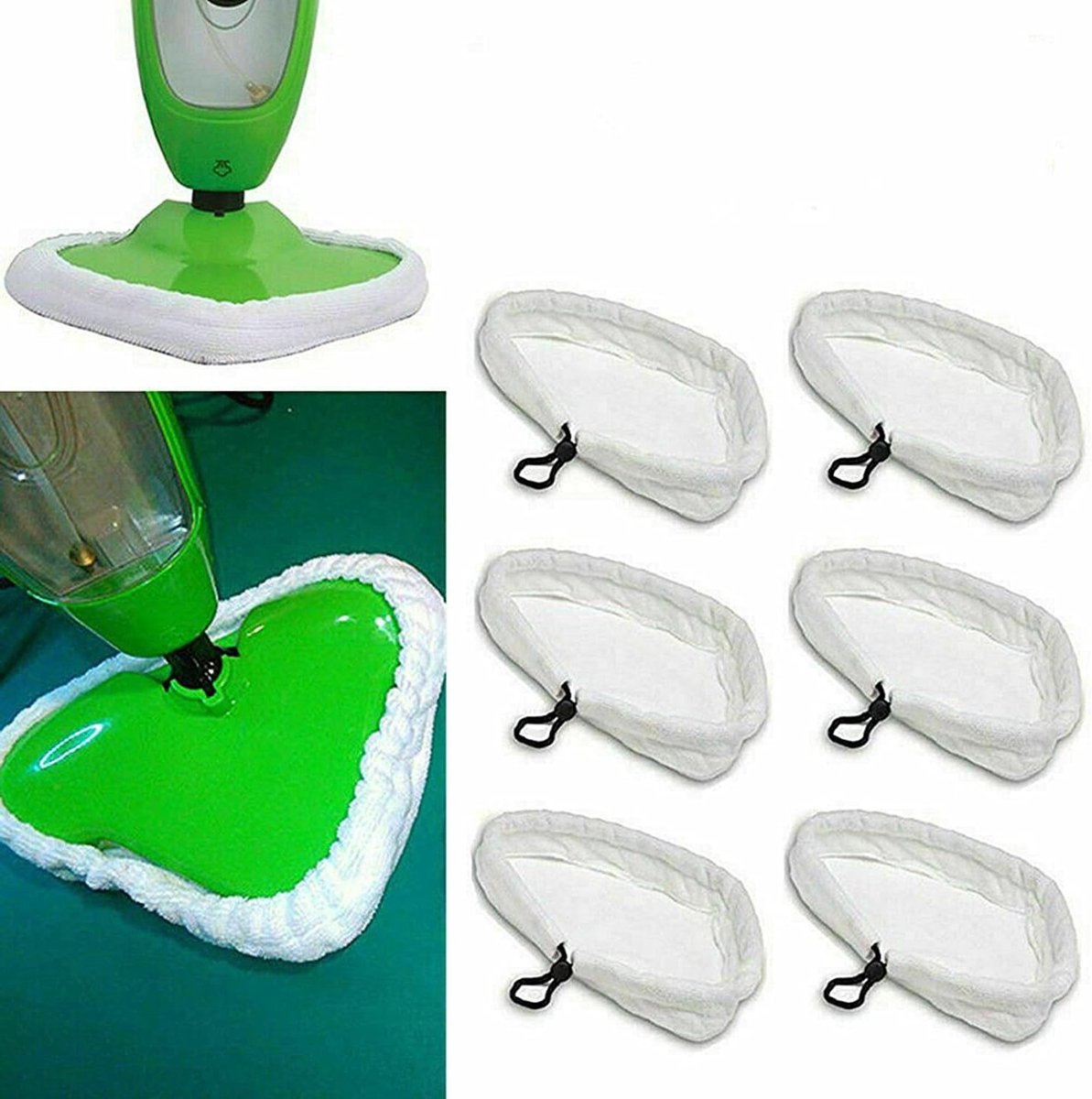 Set van 6 vervangende microvezel stoommopdoeken, wasbare en herbruikbare schoonmaakpads voor stoomreinigers