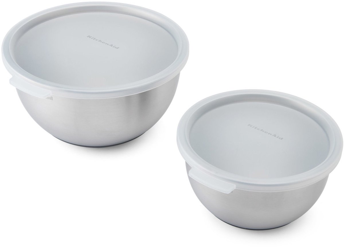 Beslagkommen, Mengkommen met Deksel, Set van 2 Stuks, 1.4 L en 2.8 L, RVS - KitchenAid