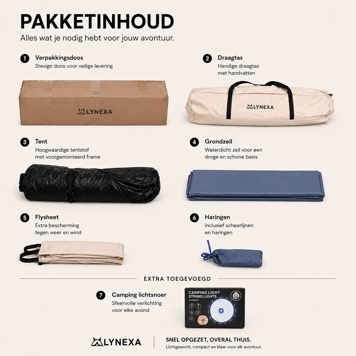 LYNEXA® Tent - Pop up Tent voor 2 tot 3 persoons - Waterdichte Kampeertent - Automatische Camping Tent -Snel Opzetbaar - UV Bescherming - Kamperen & Outdoor - Festival Tent - Lichtgewicht - Inclusief Draagtas & Campinglamp - 245x215x145cm - Zandkleur – foto 4