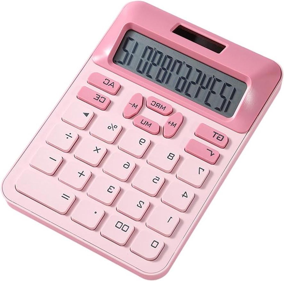 Mechanische Rekenmachine - Basis Calculator - Kantoor Werk - Dubbele Stroomvoorziening - 12 Cijfers - Roze