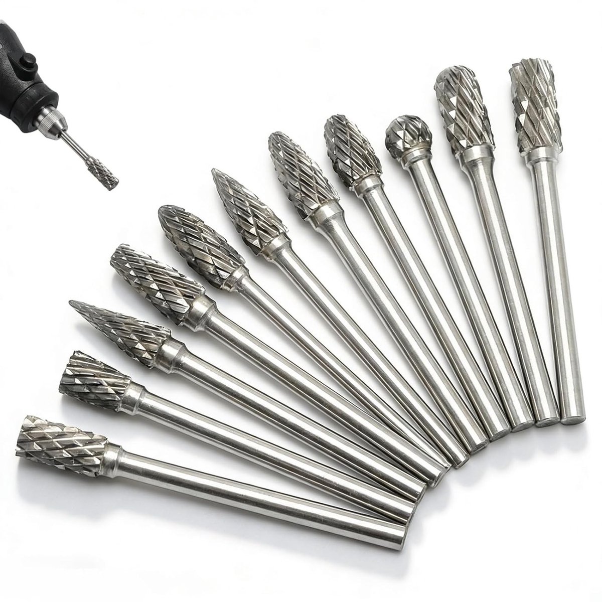 SnelShoppen - Freesset metaal en hout 6 mm, 10 stuks 1/8 inch bits, accessoires voor multifunctioneel roterend gereedschap, bovenfrees, graveren, bore