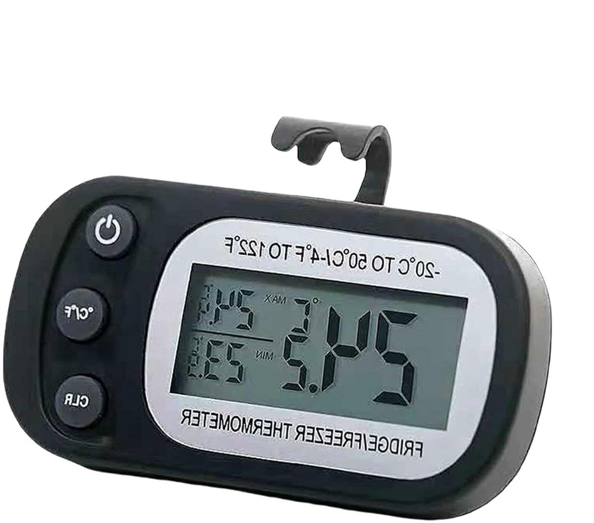 Koelkastthermometer - Vriezer monitor - Voedsel bewaren - Max Min record - 9 cm - Zwart