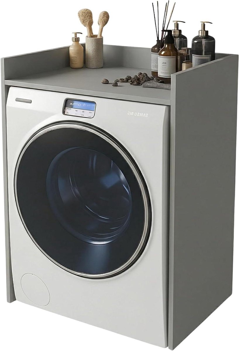 Wasmachinekast - Ombouw Meubel - Ruimte Besparen - Zonder Boren - 66x97x62cm - Grijs