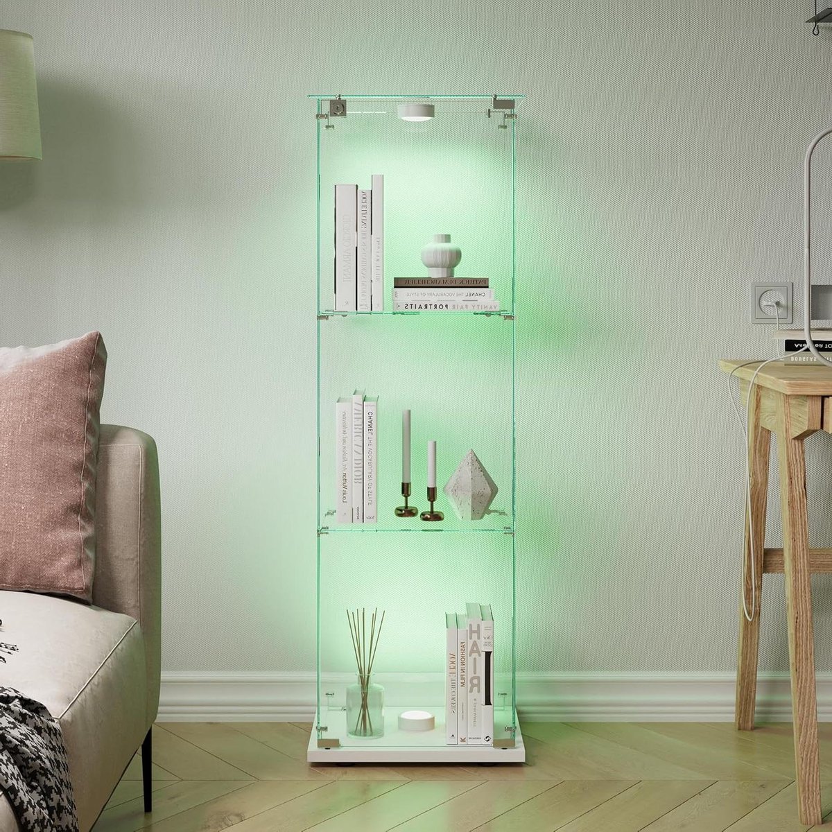 Glazen Vitrinekast - Verzamelaarskast Deur - Collecties Presenteren - Geïntegreerde LED Verlichting - 123 cm Hoog - Wit