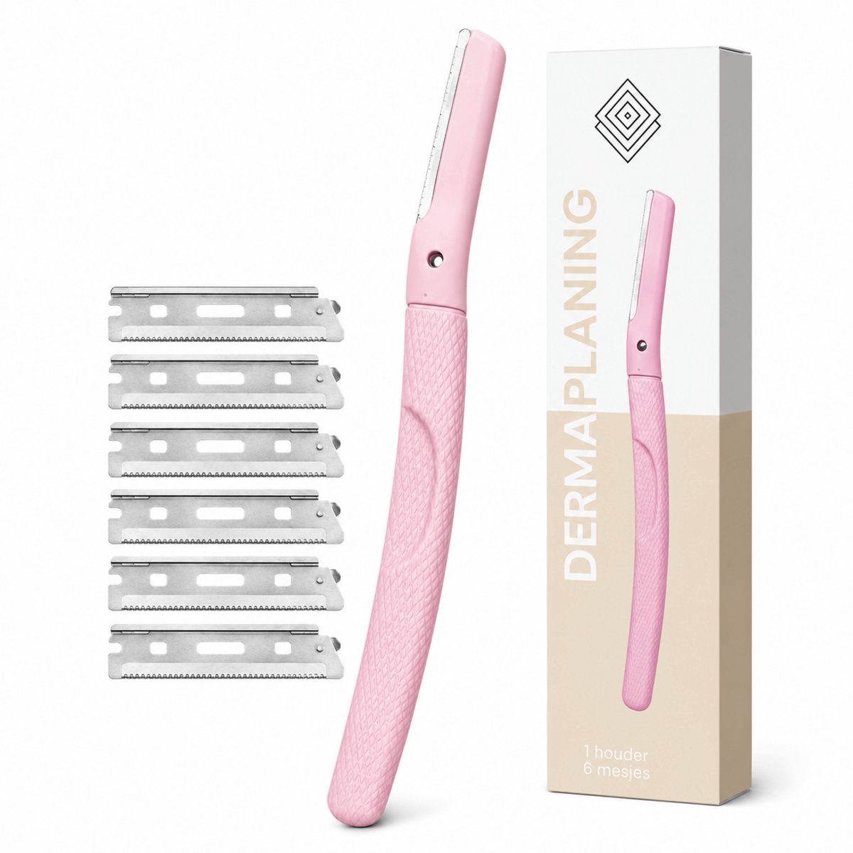 Grovi - Premium Dermaplaning Gezicht - 6x Wenkbrauw Scheermesje Mesje RVS - Voor Vrouwen & Mannen - Facial - Eyebrow Razor - Roze