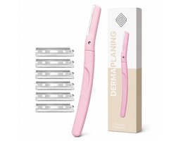 Grovi - Premium Dermaplaning Gezicht - 6x Wenkbrauw Scheermesje Mesje RVS - Voor Vrouwen & Mannen - Facial - Eyebrow Razor - Roze
