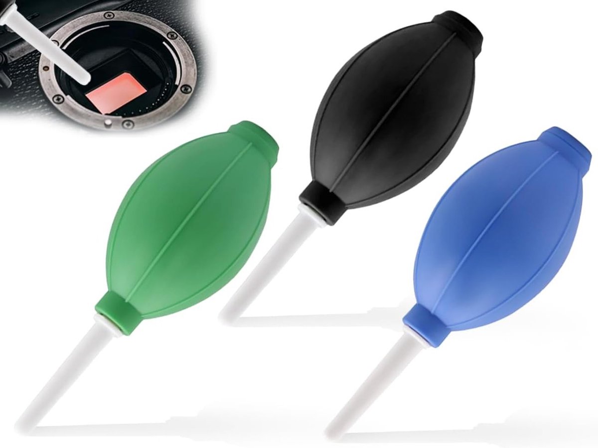 Set van 3 krachtige luchtblazers voor het verwijderen van stof en vuil van camera's en apparatuur (Zwart, Groen, Blauw)