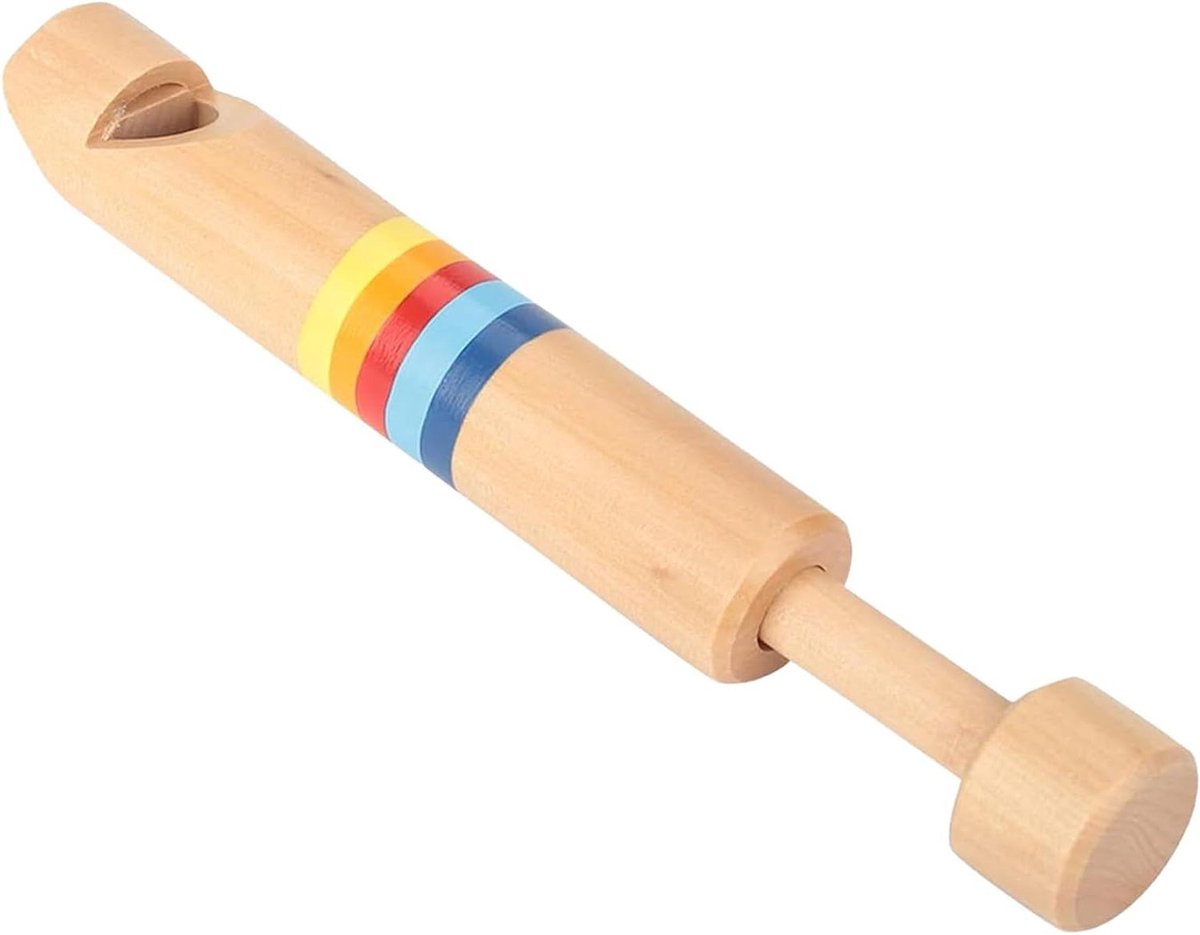 Houten Duwfluit - Muziek Speelgoed - Muziek Ontdekken - Handgemaakt Ontwerp - 17 cm - Regenboog