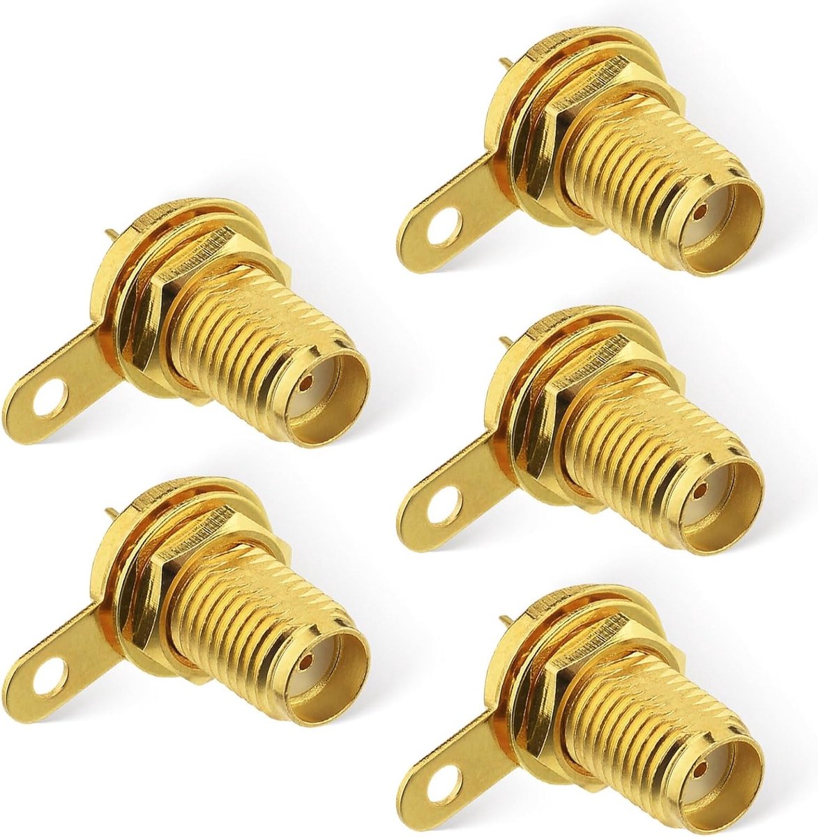 Set van 5 SMA vrouwelijke coaxiale connectoren voor paneelmontage met moer en soldeertip