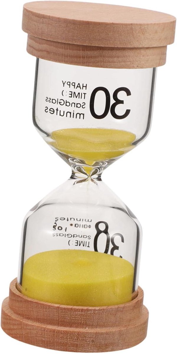 Zandloper Timer - Keukentimer Speltimer - Tijd bijhouden - Houten deksel en glas - 97 x 43 cm - Khaki