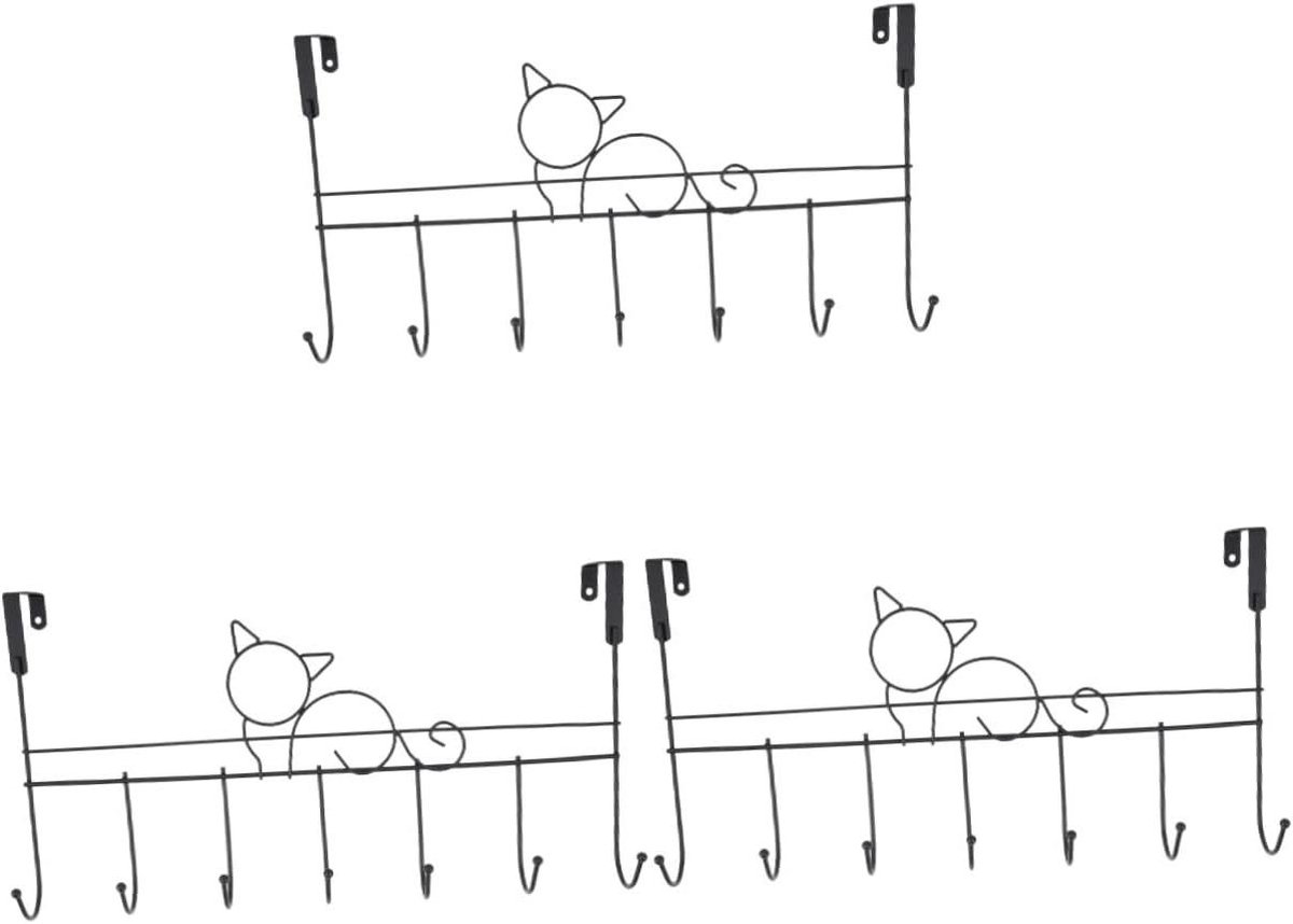 Deur Hanger - Kledinghaak - Opbergen Zonder Boren - Katten Design - 41.7 cm - Zwart