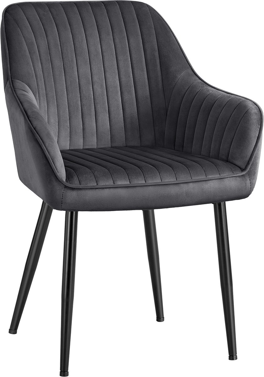 SONGMICS - Eetkamerstoelen - Eetkamerstoel met Armleuningen - Fluwelen Bekleding - Metalen Poten