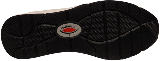 Zwarte buitenzool met profiel en een grijs/rood Rollingsoft logo.
