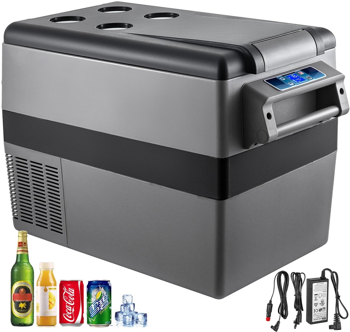 Draagbare Compressorkoelkast 55L - Auto Koelkast met Vriesfunctie - Camping Koelbox voor Camper en Boot - Compressor Koeler met App Bediening - Zwart Grijs - 69,3 x 34,5 x 53,1 cm - Geschikt voor Reizen - Werkt op 12V 24V en 230V