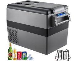 Draagbare Compressorkoelkast 55L - Auto Koelkast met Vriesfunctie - Camping Koelbox voor Camper en Boot - Compressor Koeler met App Bediening - Zwart Grijs - 69,3 x 34,5 x 53,1 cm - Geschikt voor Reizen - Werkt op 12V 24V en 230V