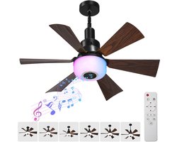 Rosnek E27 Plafondventilator met Verlichting - Inschroefbare Ventilatorlamp met Bluetooth Speaker en RGB Licht - Afstandsbediening - 3 Snelheden - Voor Slaapkamer - Ø52cm