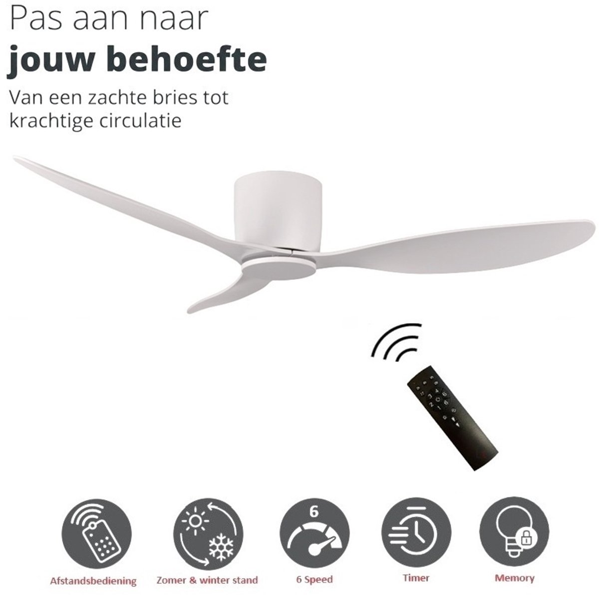 Plafondventilator Brezza 3 blad 132 cm wit thumbnail 4