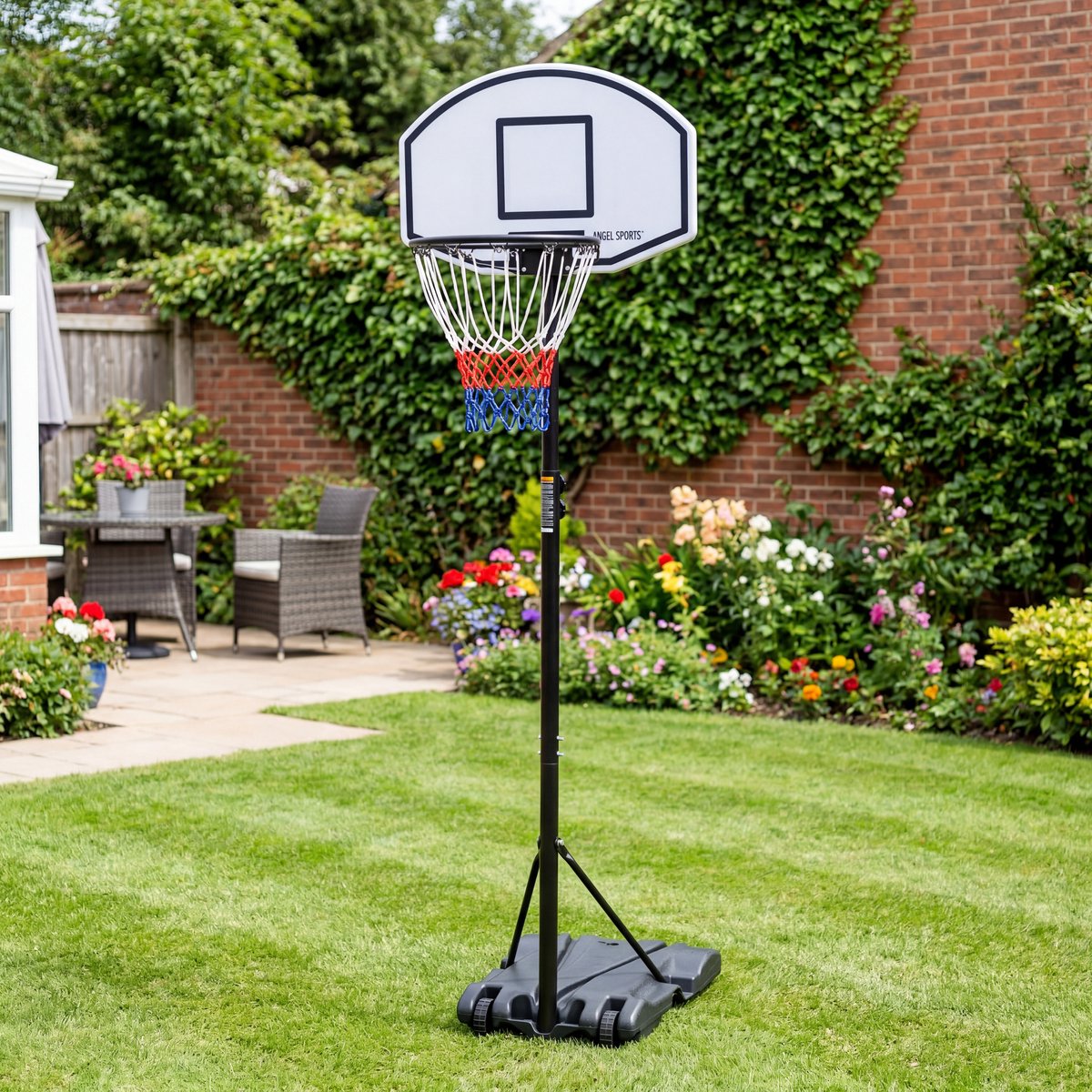 Basketbalstandaard Verstelbaar 155–215 cm – Met Basketbalring Ø 40 cm & Nylon Net – Metalen Frame – PE Backboard 71x45 cm – Verplaatsbare Basketbalpaal – Engelhart — afbeelding 4