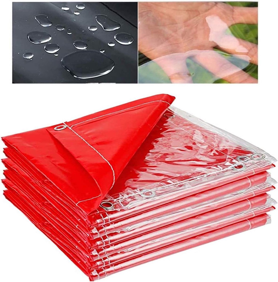 Dekzeil - Waterdichte Afdekking - Bescherming Buiten - Transparant PVC Midden - 2x7m - Rood