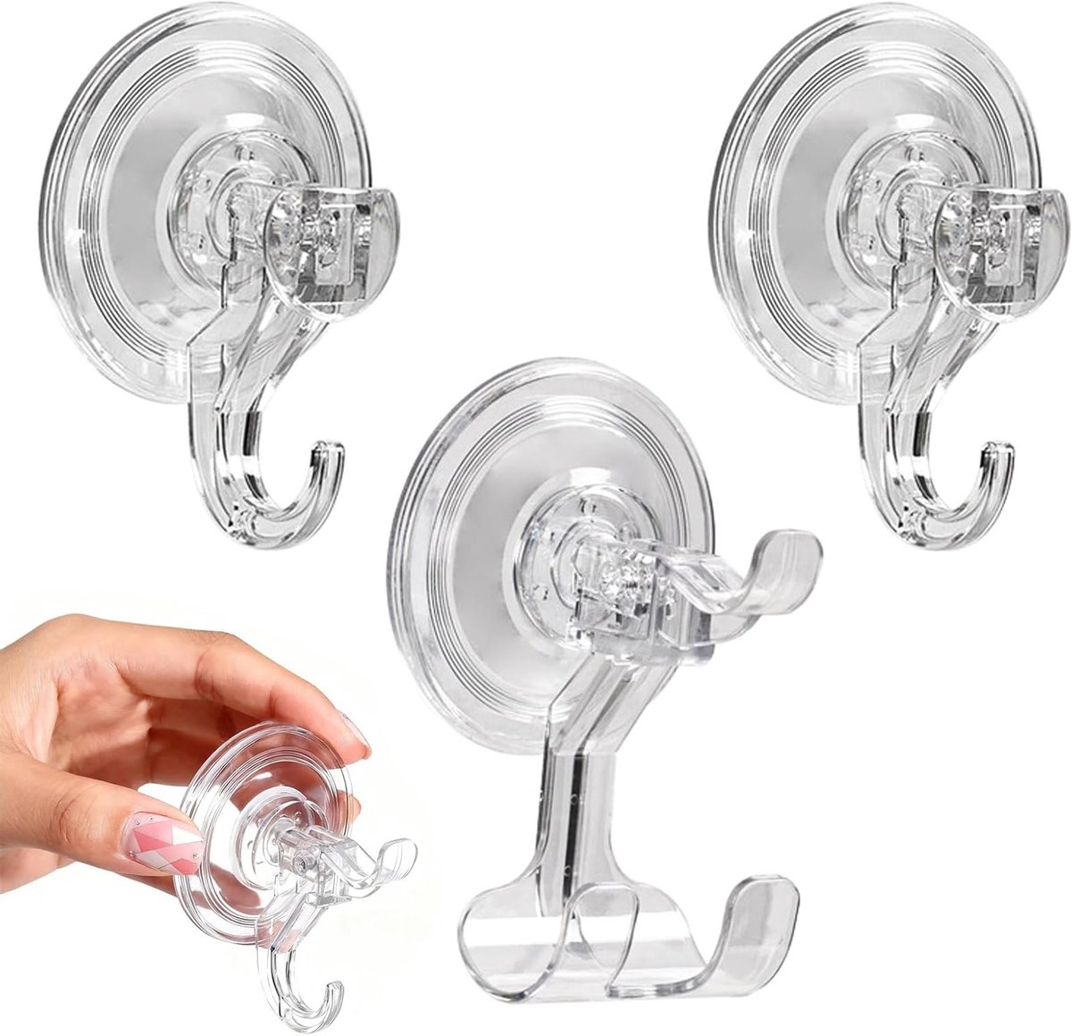 Set van 3 Transparante Zuignappen Herbruikbare Sterke Zuignappen met Hoge Draagkracht voor Ramen, Glas, Badkamer en Keuken, Waterdicht tot 5 kg