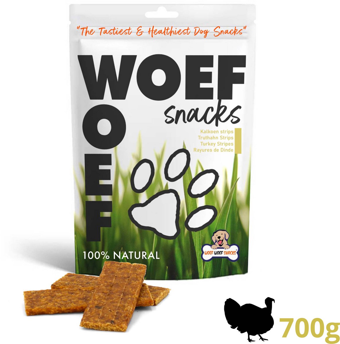 Woef Woef Snacks Hondensnacks Kalkoen Strips - 0.70 KG - Verwensnacks - Gedroogd vlees - Kalkoen - vanaf 3 maanden - Geen toevoegingen