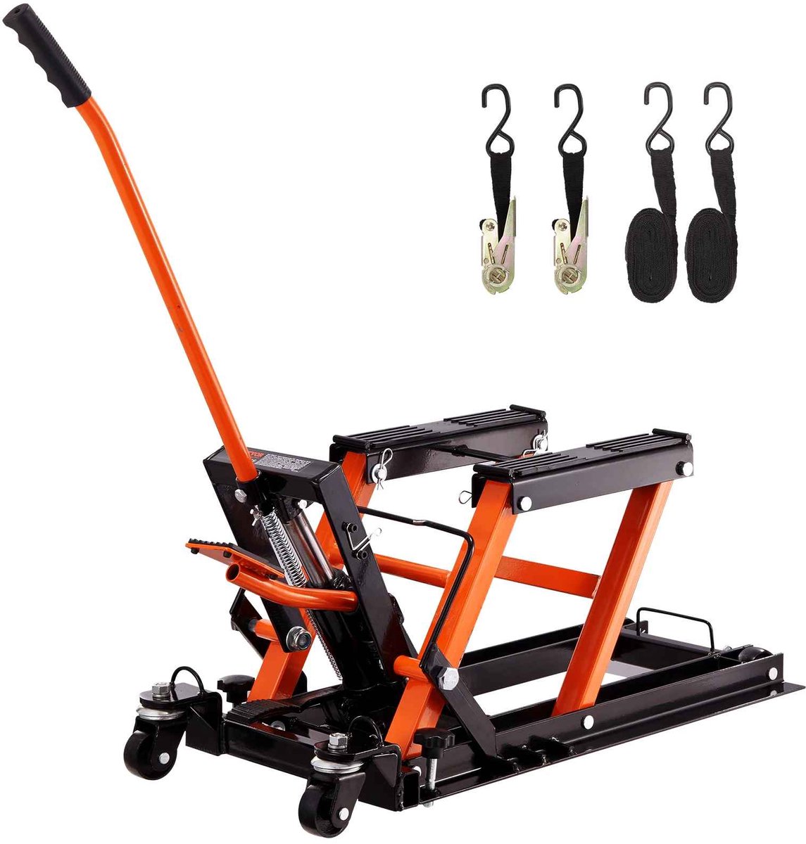 CORE Hydraulische Motorfiets Jack Stand - Motorkrik - Schaarlift Jack Stand - Motorstand - Met 4 wielen - Draagvermogen tot 700kg - 78x36x12-38.5cm - Zwart en Oranje