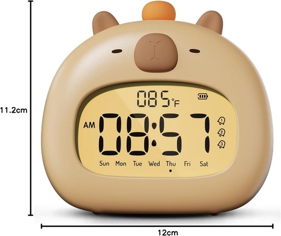 Capibara wekker - Nachtlampje digitaal - Kinderen slapen - Oplaadbaar met timer - 315 inch - Bruin — afbeelding 3
