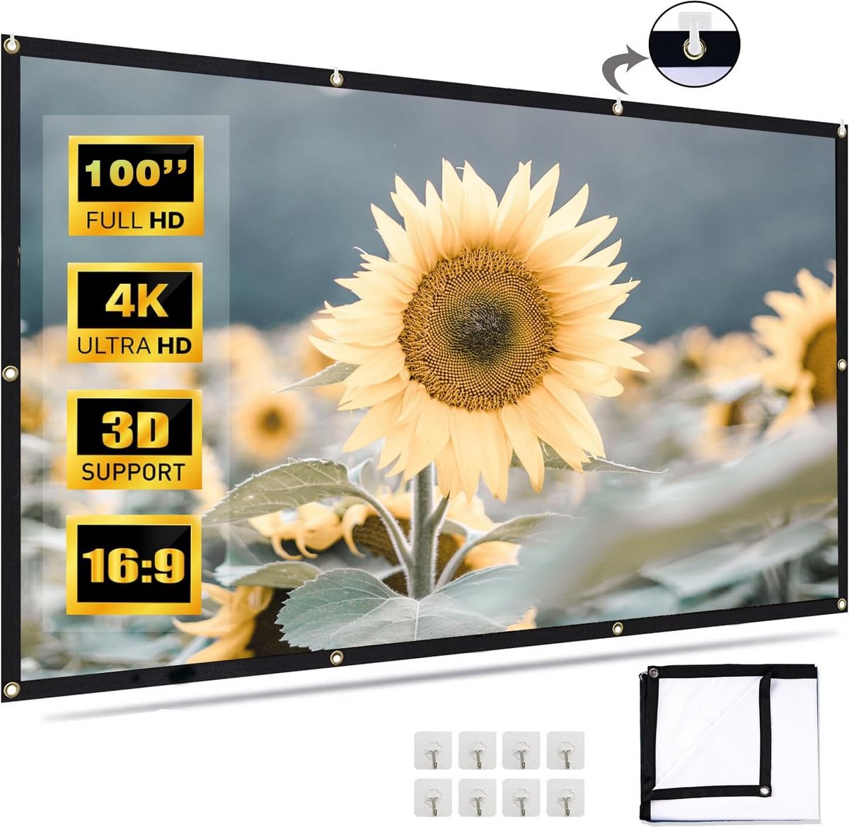 100 inch projector screen for the ultimate home theater experience - High quality high resolution clear foldable thickened and portable screen, suitable for home, office, school and outdoor