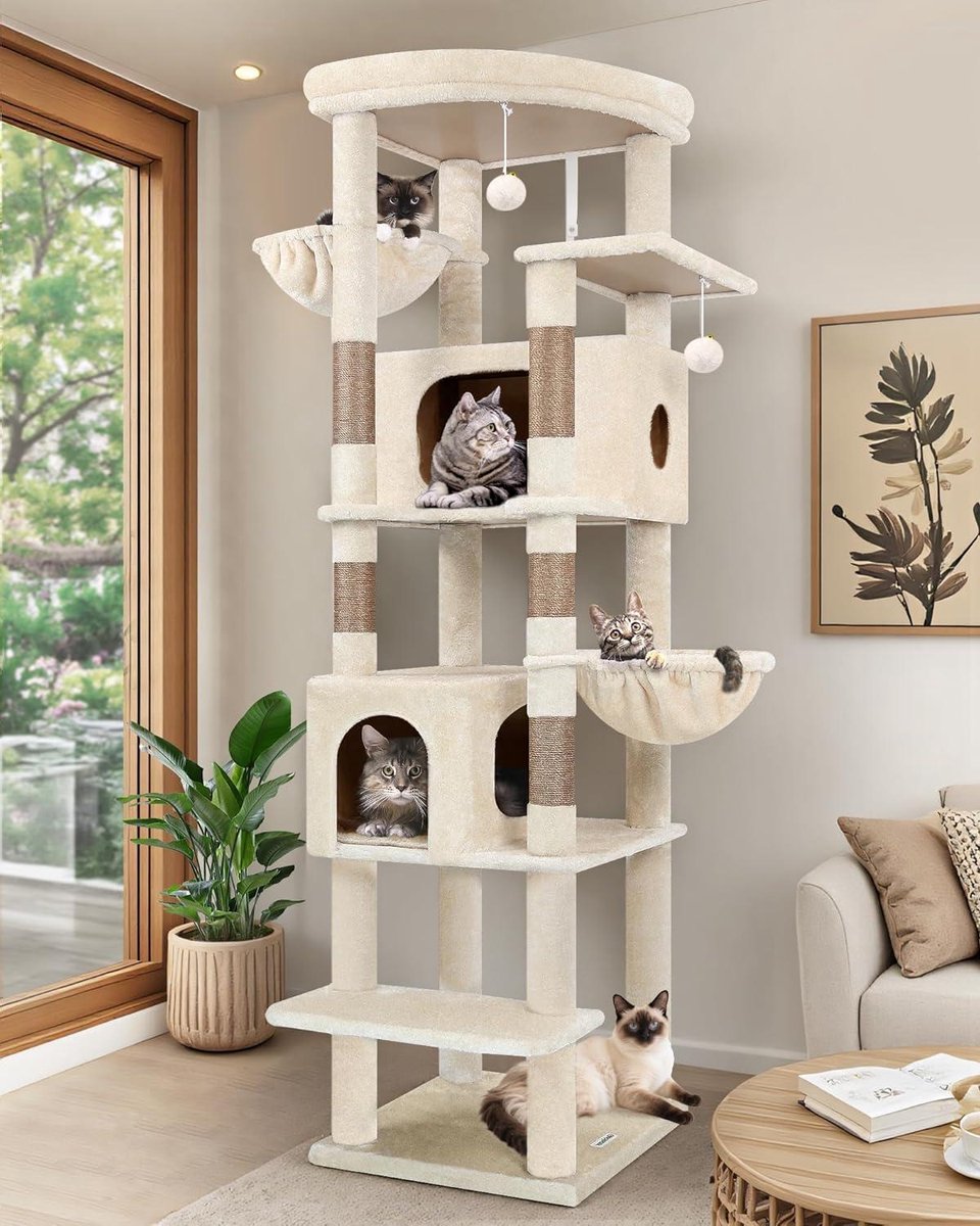 Kattenboom - Klimmeubel - Spelen en rusten - Anti-val beveiliging - 188 cm hoog - Beige