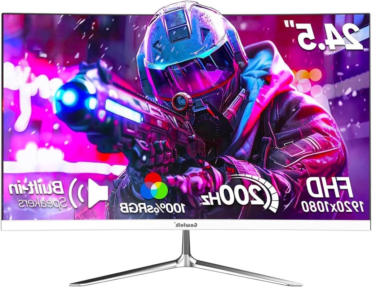 Gawfolk 24.5 Inch Gaming Monitor with Speakers, 200Hz PC Screen, FHD 1080P Frameless Computer Monitors, DisplayPort, HDMI, Eye Care