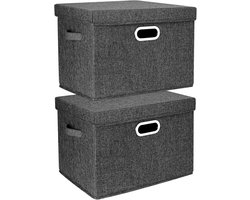TYEERS Large Storage Box with Lid, Foldable, Washable, Storage Bin with Lid, 44x30x29cm, Set of 2, Black