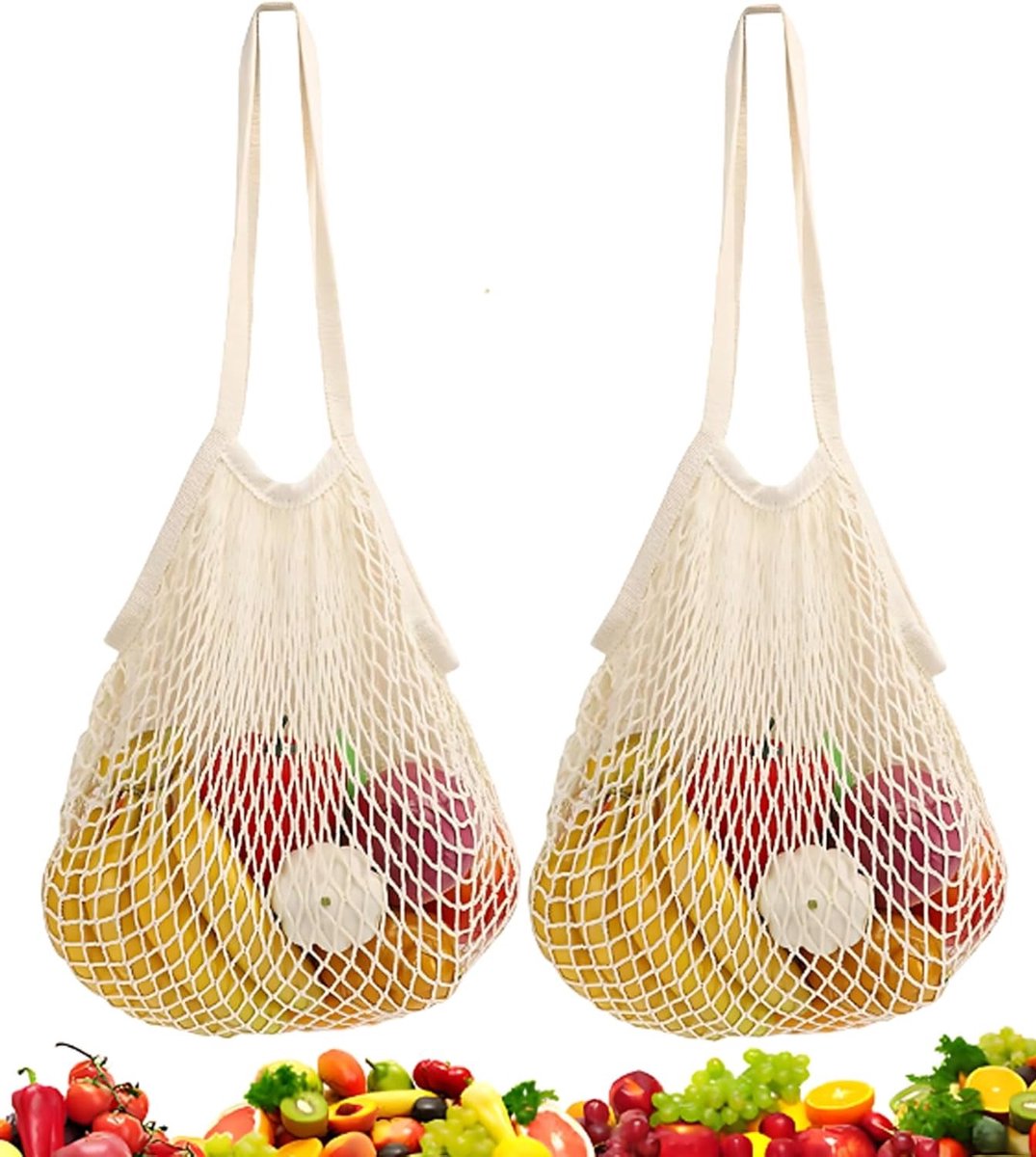 Grote Herbruikbare Katoenen Netten - Set van 2 - Ideaal voor Zand Speelgoed, Fruit en Groenten, Wasbaar en Milieuvriendelijk (35 x 36 cm)