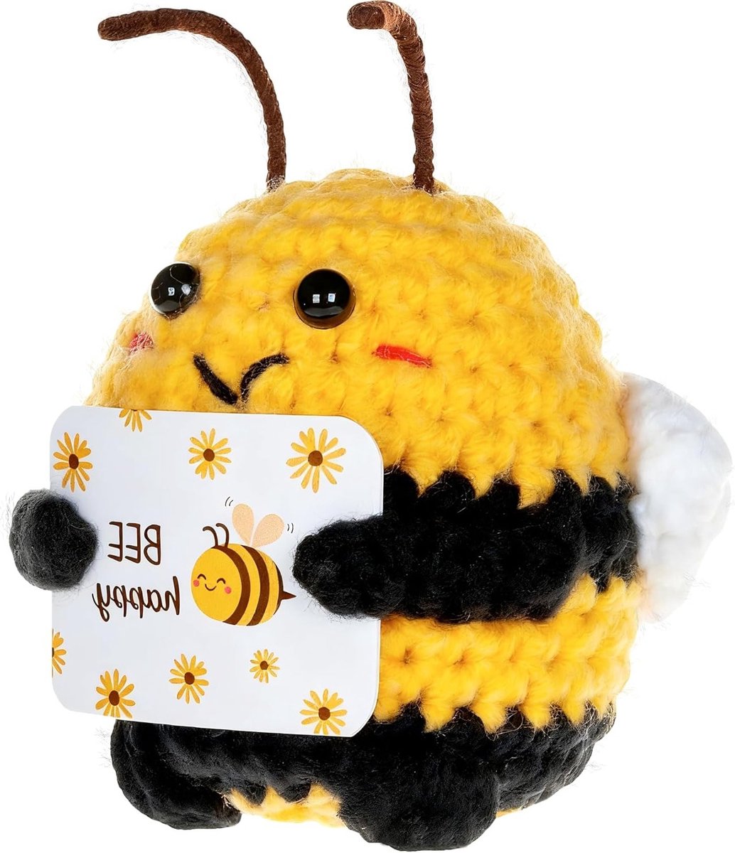 Handgehaakte geluksbij - schattig zakmotief - positief cadeau voor familie, vrienden en kantoor - handgemaakt, unieke decoratie, geluk brengend geschenk - 1 stuk