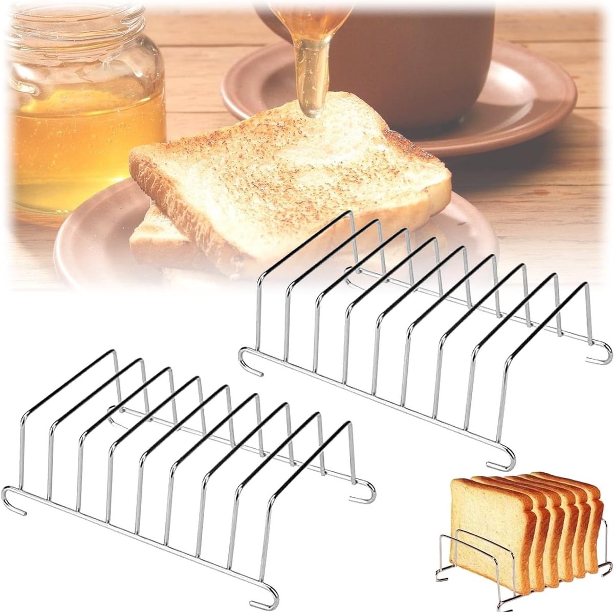 Roestvrijstalen Broodrek voor Toaster - Duurzame Toast Houder met Balpoten voor Keuken en Ontbijt