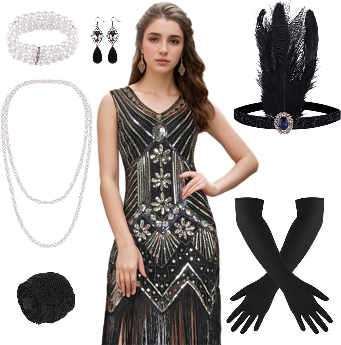 1920s Flapper Jurken voor Vrouwen met Franje en Pailletten, Gatsby Stijl en Roaring 20s Kostuums, Perfect voor Feesten en Themed Events