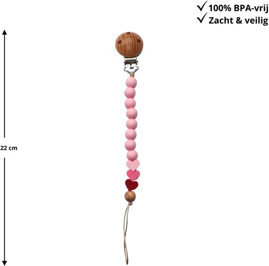 Zibbi Little Hearts Speenkoord Blossom Pink - Luxe Siliconen Speenclip - BPA Vrij van Zibbi — afbeelding 4