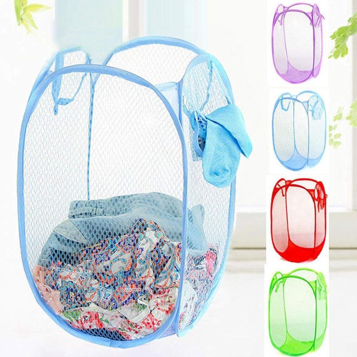 Vouwbare pop-up wasmand van mesh, ideaal voor reizen en eenvoudig op te bergen, 1 stuk