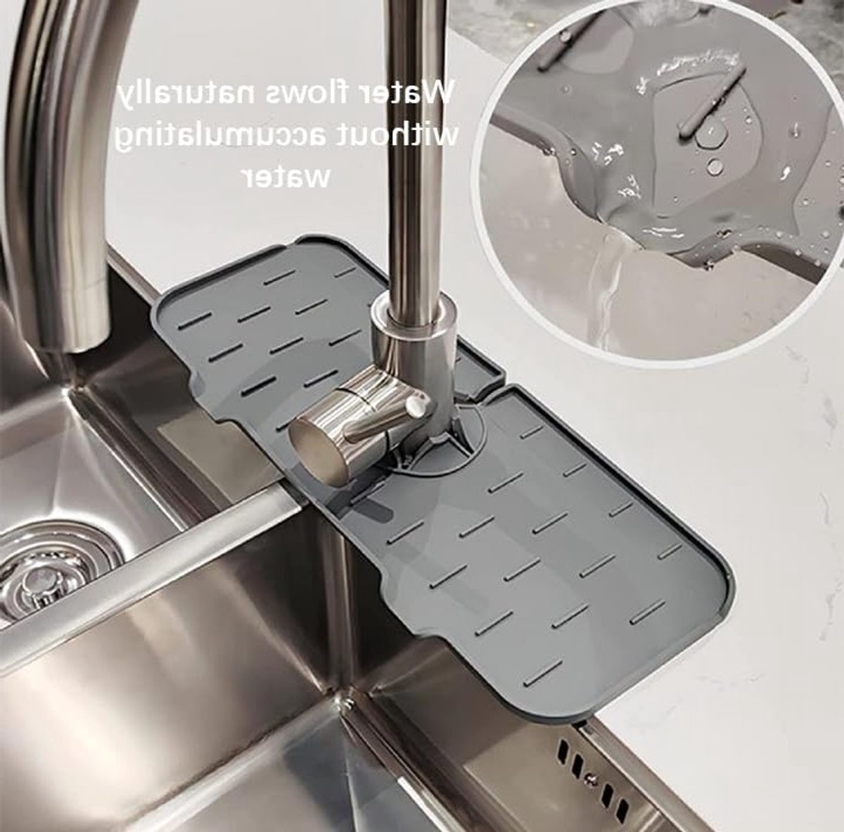 Siliconen Kraanmat, Gootsteenmat, Spatbescherming voor Keuken en Badkamer, Wateropvangmat voor Aanrecht en Gootsteen, Grijs