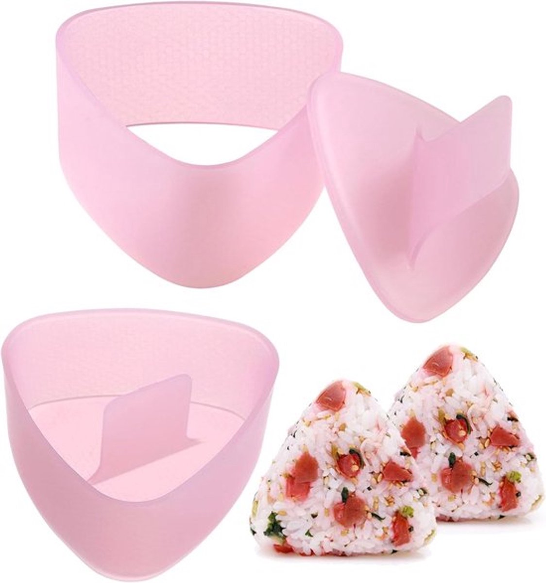 Sushi Onigiri Vormpers, Driehoekige Kunststofpers, Roze - Zelfbedieningsvriendelijk
