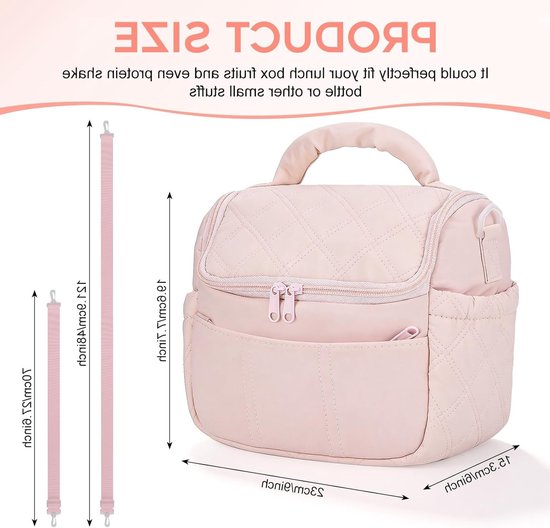 Schattige Geïsoleerde Koeltas voor Dames, Multifunctionele Lunchtas voor Werk en Picknick, Lekvrije en Zachte Koeltas in Roze Kleur — afbeelding 3