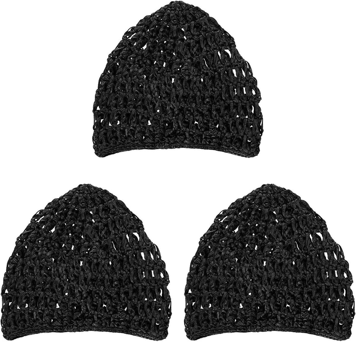 Gehaakte slaapmuts met mesh haarnet - set van 3 - zwart - comfortabele haarbescherming