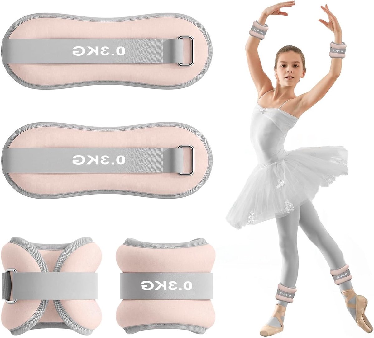 Verstelbare Gewicht Manchetset voor Polsen en Enkel voor Pilates, Yoga, Hardlopen en Aerobics (2x0.3kg, Roze)