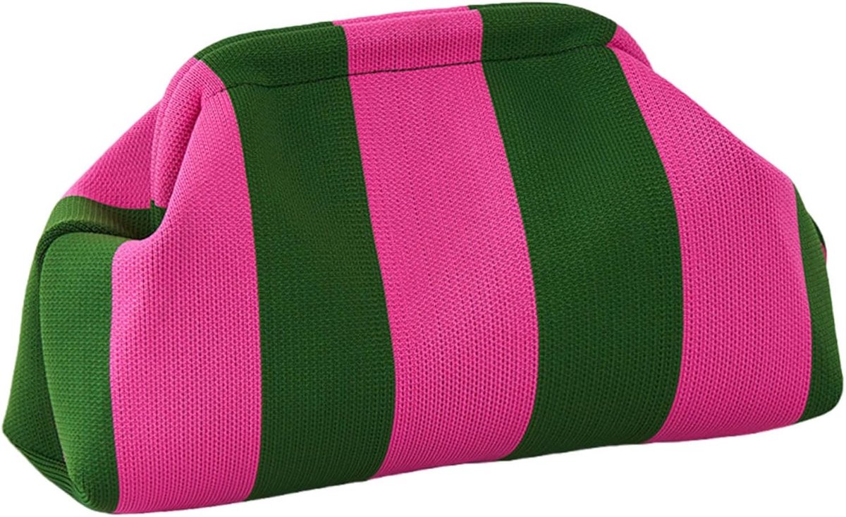 JeiibrZui Clutch Dames - Gestreepte Geweven Dumpling Tas - 30x13x17 Cm - 1 Stuks - Kiss-Lock Sluiting - Ideaal Voor Vakantie En Shopping
