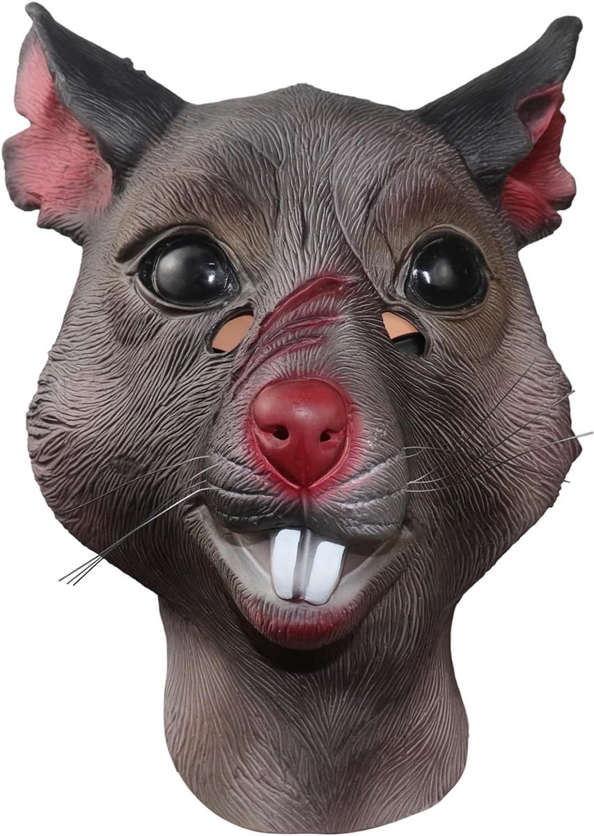 JeiibrZui Rattenmaske Natuurlijk Latex Horror Masker voor Volwassenen - Realistische Dierenkop voor Halloween, Carnaval en Feesten - Wasbaar en Ademend Ontwerp